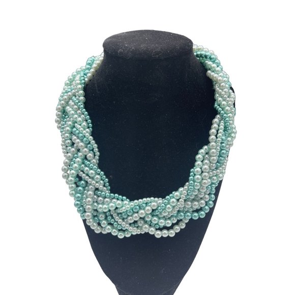 Shades of Green Twisted Pearl Necklace and Earring Set by Sophia Collection - Picture 2 of 10